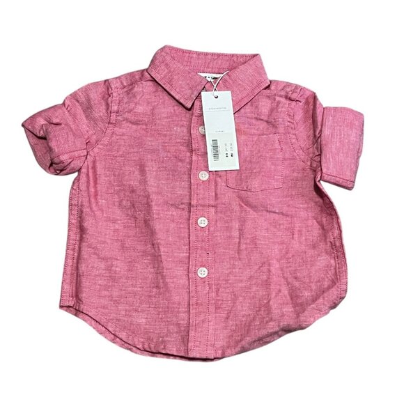 Janie & Jack Linen & Cotton Rolled Sleeve Button Down Shirt Sz 3-6 Months Boys R - Picture 3 of 9